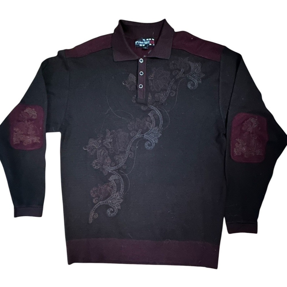 Vintage Royal Prestige Men's Long Sleeve Polo Shirt 3XL Paisley Elbow Patches
